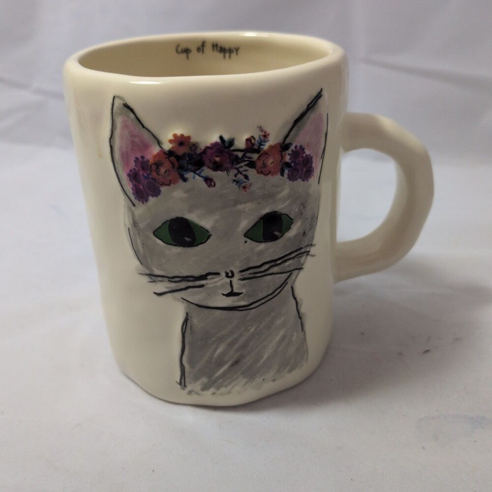 Natural Life Flower Crown Cat Mug Cup of Happy Boho Ceramic Coffee Tea Kitty